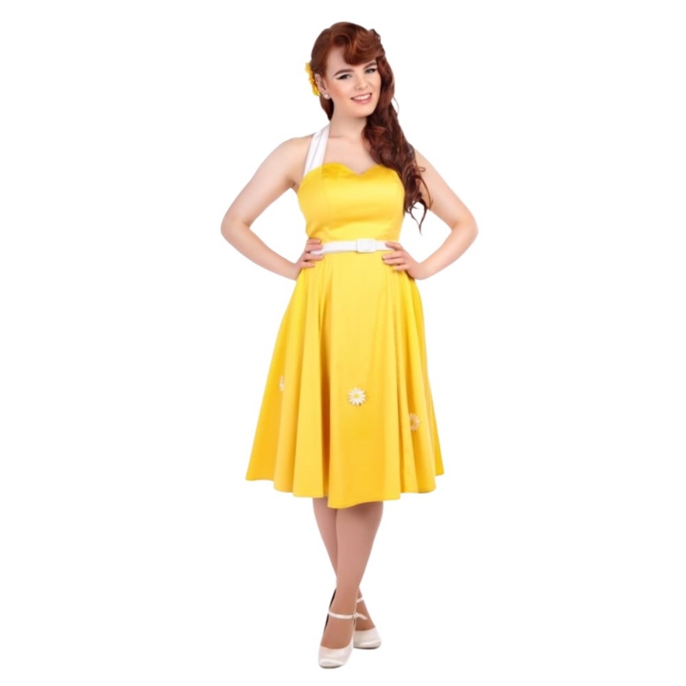 COLLECTIF Mainline Yellow Daisy Swing Dress